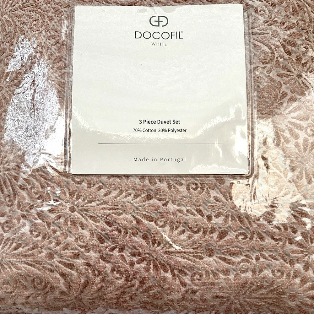 🎁Docofil White 3 Piece Duvet Set - Textured Pastel Pink/Mauve - King Size Cotton